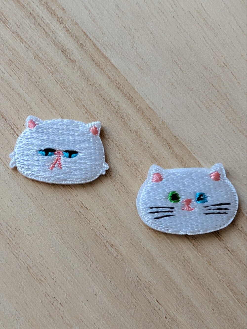 White Cat Face Embroidered Pet Patch - Cute Cat Appliqué Set Of 2 New